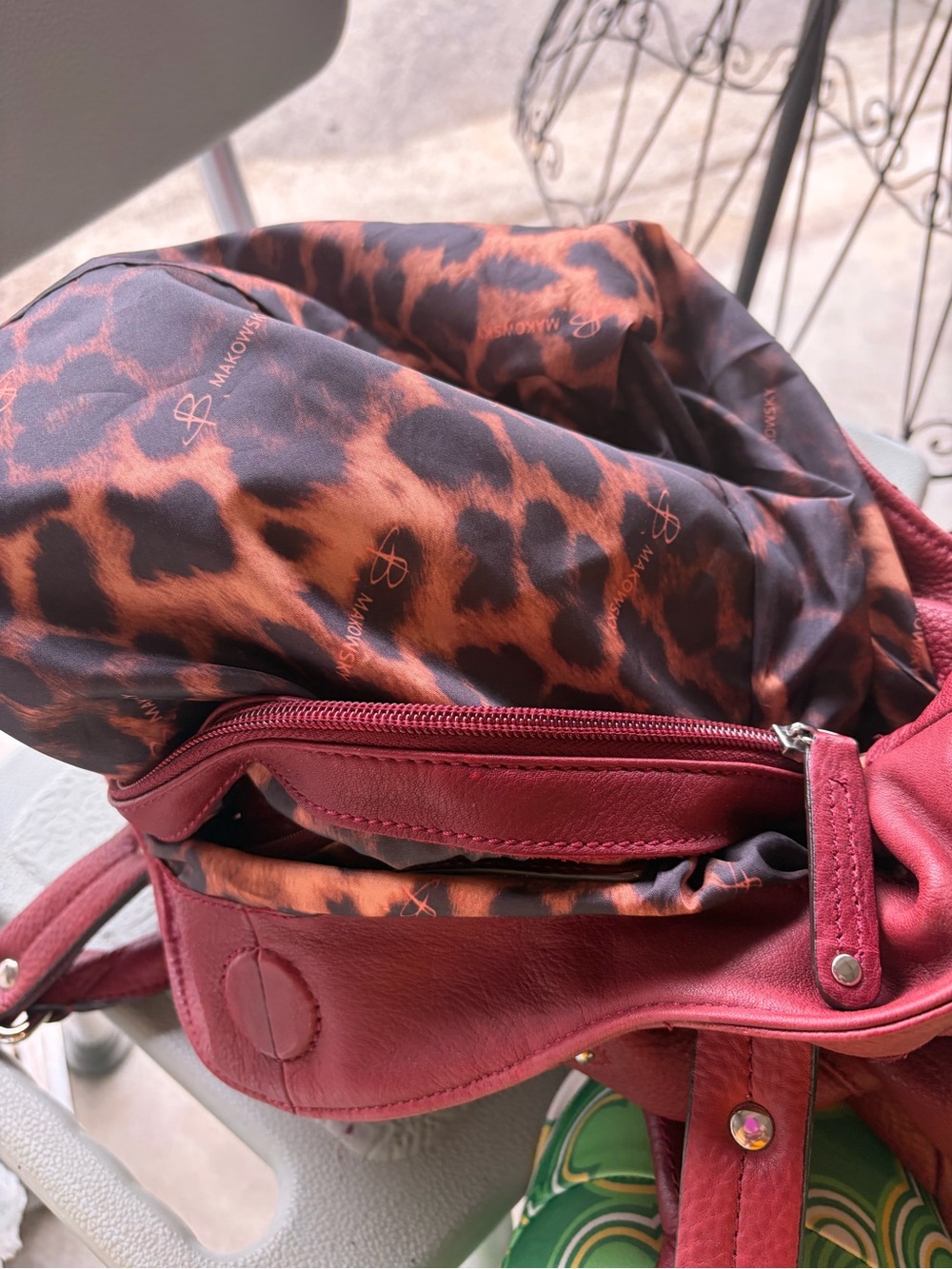 b. makowsky Burgundy Drawstring Pebbled Leather Shoulder Bag - Picture 4 of 4